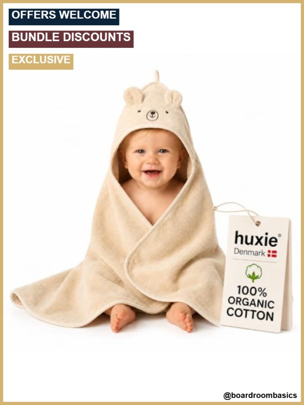 Hooded Baby Bath Towel 100% Organic Cotton Super-Soft 32x32 GOTS Certified